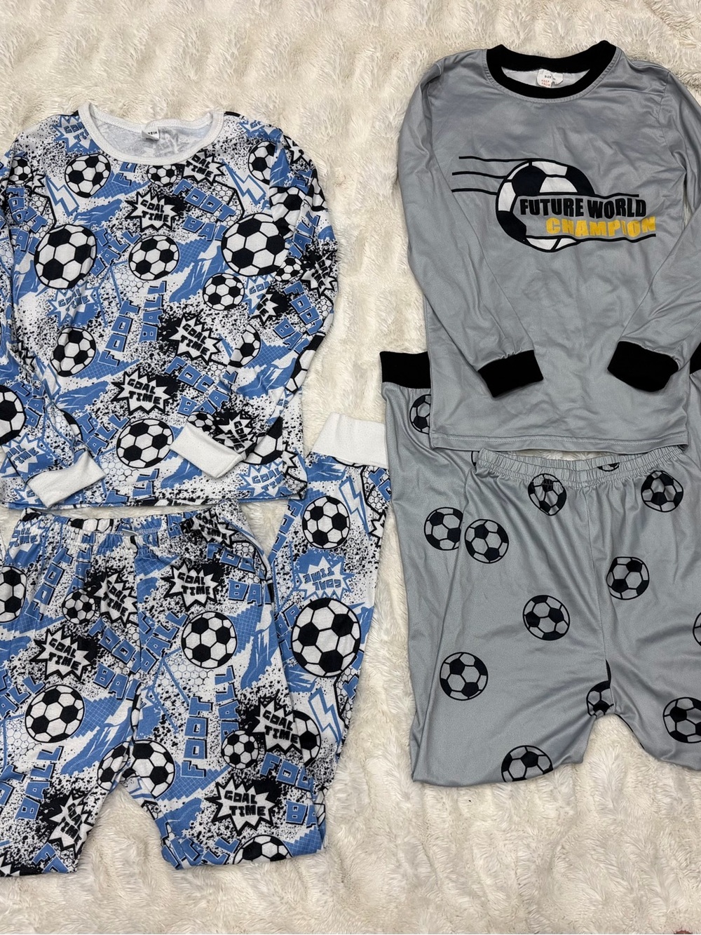 Kids Soccer-Print Pajama Set - Blue & Gray